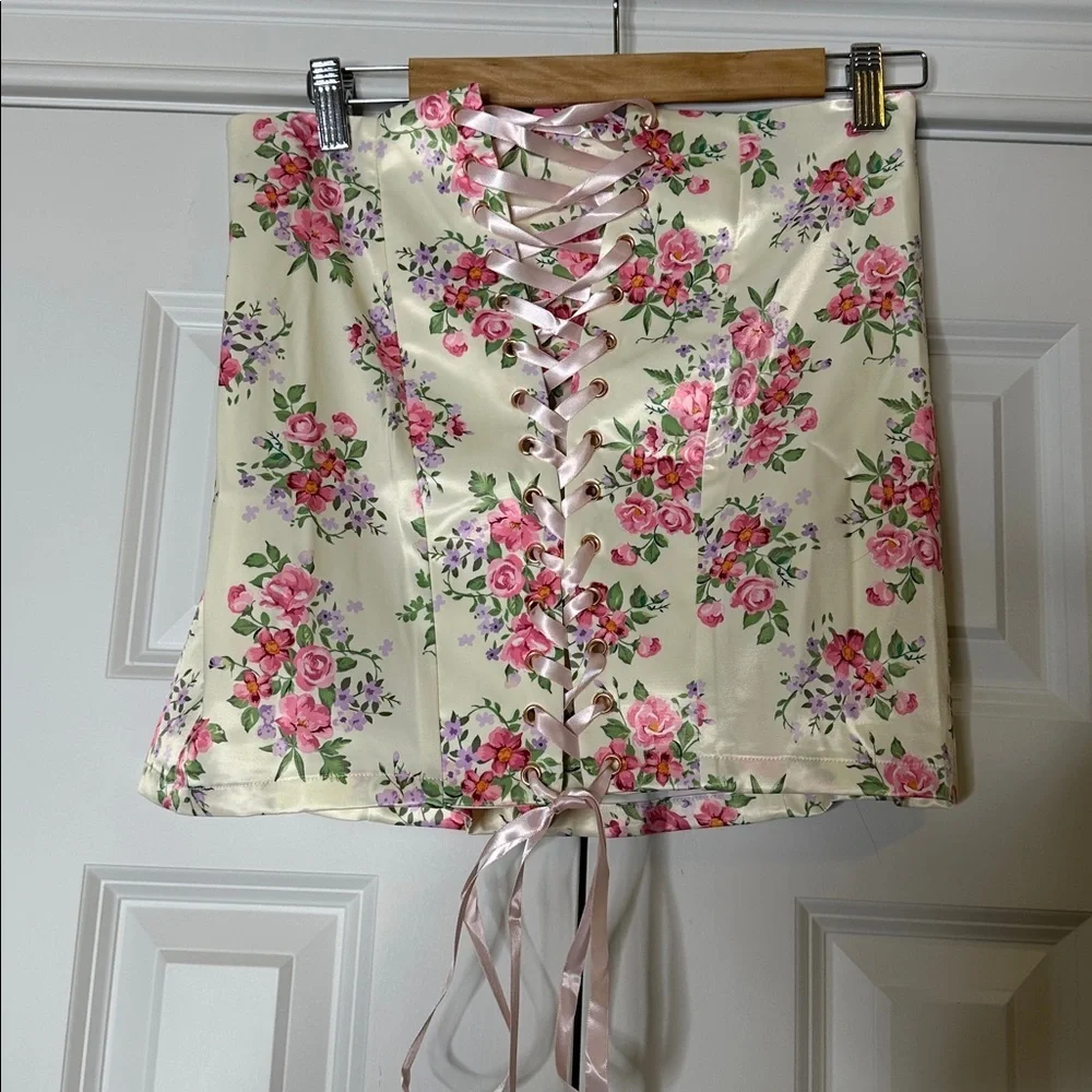 SUGAR THRILLZ Dolls Kill Oh What A Night Floral Rose Print Satin Skirt SzL New